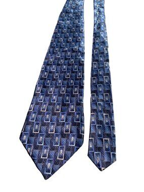 Mens Arrow Blue Geo Pattern Silk Necktie Tie